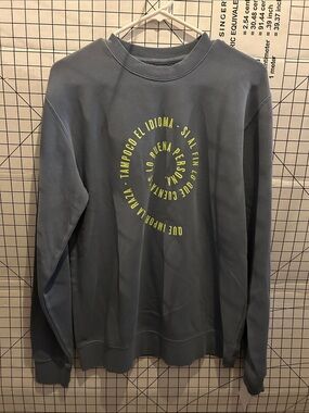 The Thread Shop Slate Blue Graphic Crewneck Sweatshirt with Yellow Circle Text